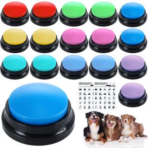 Jerify 16 Pieces Dog Buttons for Communication Voice Recordable Cat Dog Talking Buzzers Set with Stickers 30 Seconds Pet Speech Training Buttons for Pet Cat Training Interactivity(Classic Colors)