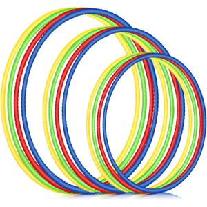 Syhood 12 Pcs Toy Color Hoop Plastic Detachable Adjustable Hoop Light Weight Exercise Fitness Equipment Toy Waist Ring for Adult Party, 3 Sizes(Green, Pink, Yellow, Dark Blue)