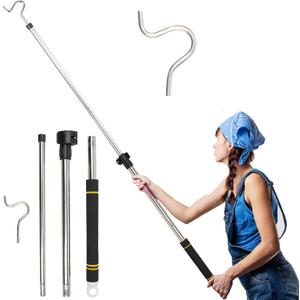 Heavy Duty Closet Hanger Reaching Pole,36" to 65" Clothes Hook Pole Telescoping Pole S Hooks for Plant Stainless Steel Pipe Sturdiness Lightweight Non-Slip Soft Sponge Handle Rod