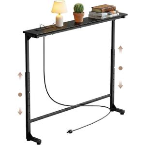 Adjustable Height Narrow Sofa Table with Built-in Power Outlets, 39" Long Console Table Behind Couch Table with Charging Station Skinny Entryway Table for Living Room & Hallway (Black)
