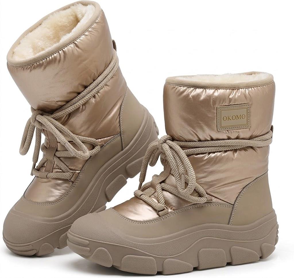 OKOMO Women's Winter Snow Boots – Waterproof, Insulated Ankle Booties with Warm Fur Lining for Outdoor Comfort 39