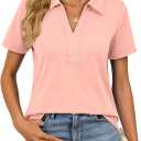 Summer Tops for Women Short Sleeve Polo Shirts Dressy Blouses Business Casual Outfits Work Clothes 2026,Short Sleeve Pink,S (S)