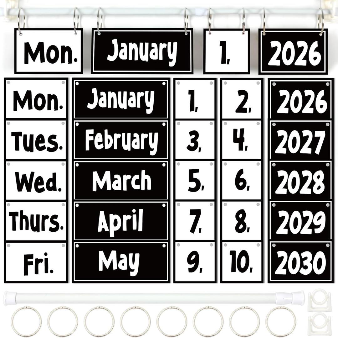 Black White Calendar Bulletin Board Set Black White Flip Calendar with Holder Boho Classroom Decoration with 56 Date Cards Adjustable Calendar Holder for Classroom Home Decor Supplies