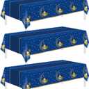 Childom 3 Pack Ramadan Table Cloth,Ramadan Decorations for Home,54" x 108" Eid Mubarak Decorations,Eid Ramadan Tablecloths Rectangular,Blue Plastic Table Cloth Disposable Table Cover for Party Favors