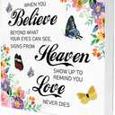 Believe Heaven Love Wood Box Sign Home Decor Rustic Butterflies Floral Spring Summer Wooden Box Sign Block Plaque for Wall Tabletop Desk Decoration, Pack of 2