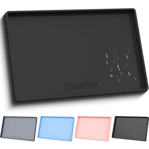 ukeetap Extra Thick Silicone Mat Waterproof with Raised Edge 19 x 12, BPA Free Non-Slip Dog & Cat Food Mat, Feeding Mat for Food and Water Bowls, Spill Proof Mat to Protect Floors, Black