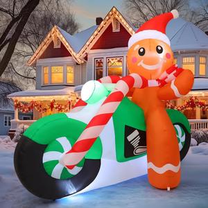 COMIN 6ft Christmas Inflatables Outdoor Decorations, Blow Up Gingerbread Man On A Motorbike Inflatable with Built-in LEDs for Christmas Indoor Outdoor Yard Lawn Garden Decorations
