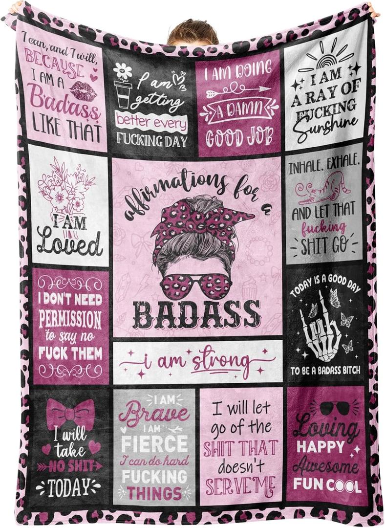 Craftique Christmas Birthday Gifts for Women- Affirmations for a Badass Blanket, Daily Motivational/Inspirational/Self Care Gifts for Women, Cool Practical Badass Affirmations Blanket for Napping