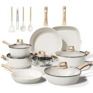 Bazova 24 Pcs Pots and Pans Set Non Stick Ceramic Cookware Set,Healthy Non Toxic Kitchen Cookware Sets with Large Capacity,Induction Compatible,PFAS/PTFE/PFOA/PFOS Free,Cream White