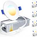 Ensenior 4 Pack 3 Inch LED Recessed Light, Dimmable, 2700K-5000K 5CCT, 500LM High Brightness, 6W 120V, Damp Rated, Ultra-Thin Canless Wafer Light - ETL & FCC & IC