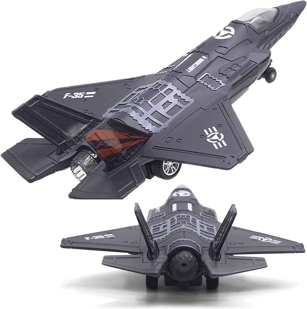 OTONOPI Fighter Jet Military Plane Model F-35 Aircraft Army Air Force Diecast Metal Pull Back Bomber Attack Plane with Lights and Sounds for Kids or Commemorate Collection