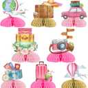 8pcs Travel Honeycomb Centerpieces Pink Travel Party Decorations Travel Themed Party Table Decorations Let the Adventure Begin Table Topper for World Map Birthday Baby Shower