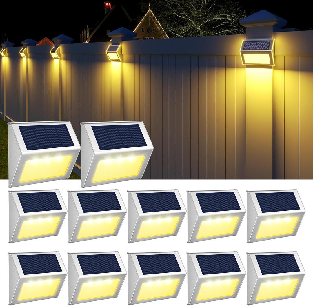 JSOT Solar Deck Lights -12 Pack Solar Fence Lights Waterproof Outdoor Light Fence Post Light for Outside Pool Garden Backyard Patio Yard Wall Stair Step, Warm Light