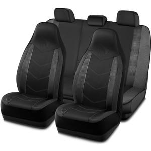 PIC AUTO Car Seat Covers, High-Back Full Set Automotive Seat Covers, Front and Rear Bench - Sports Carbon Fiber Mesh Design, Universal Fit for Most Cars, SUVs, Trucks, Airbag Compatible (Gray)