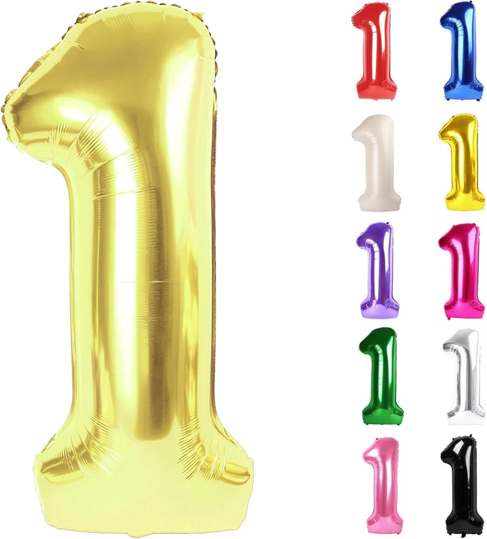 Champagne Gold Number 1 Balloon for First Birthday 40 Inch, White Gold 1st One Number Balloons Birthday Decorations for Girl Boy Toddler Baby