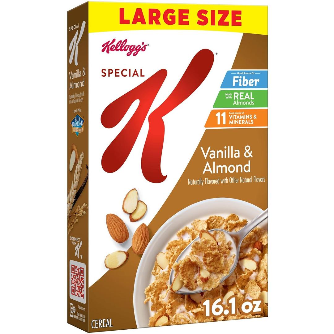 Kellogg's Special K Vanilla & Almond Large Size Breakfast Cereal 16.1 oz | Good Source of Fiber, Family Breakfast (EXP 06/15/27)