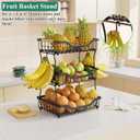 OKZEST 3-Tier Fruit Basket for Kitchen Counter, Wall-Hanging Fruit Bowl and Kitchen Countertop Organizer with 2 Banana Hooks, Fruit Storage Holder for Storing Potato Onion Snack Bread Fruit Vegetable