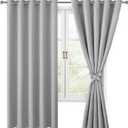 Hiasan Blackout Curtains for Bedroom, 60 x 63 Inches Length - Thermal Insulated & Light Blocking Window Curtains for Living Room, 2 Drape Panels Sewn with Tiebacks, Silver Grey