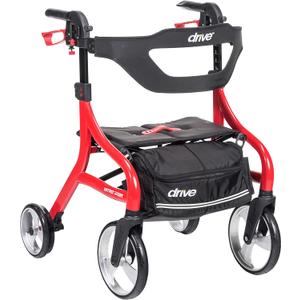 Drive Medical Nitro Sprint Foldable Rollator Walker with Seat, Petite Height Lightweight Rollator with Large Wheels, Folding Rollator, Short Rolling Walker for Seniors and Adults, Red