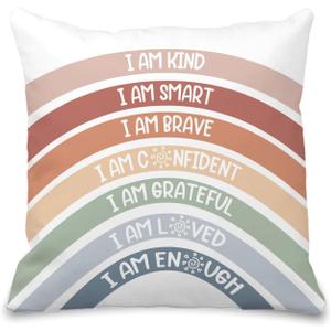 Boho Rainbow Pillow Covers 18x18 - Rainbow Classroom Throw Pillow Covers, Mentel Health Pillowcase, Playroom Book Center Calming Corner Decor Pillow Case (I an Kind)