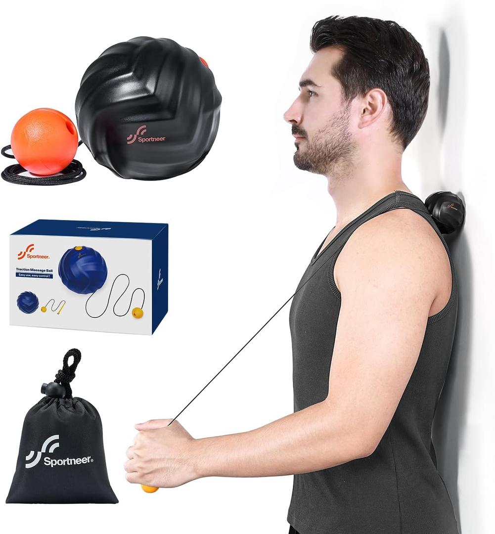 Sportneer Massage Lacrosse Ball with String, Deep Tissue Massager for Back Myofascial Release, Shoulder Trigger Point Therapy & Foot Plantar Fasciitis, Free Relax for Whole Body, Black