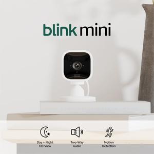 Blink Mini - Compact indoor plug-in smart security camera, 1080p HD video, night vision, motion detection, two-way audio, easy set up, Works with Alexa  1 camera (White)