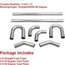 409 Steel 3'' Inch DIY Custom Mandrel Exhaust Pipe Tube Pipe,48'' Straight Pipe,3'' OD Straight & Mandrel Bend Pipe(45/90/180 Degree) Kit,Custom Fitment For Exhaust System 8PCS