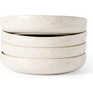 famiware Milkyway 33 oz Bowl Set, Pasta Bowls Set of 4, Salad Bowls, Double Reactive Glaze, Sturdy & Stackable, Ideal for Housewarming, Festivals, Creamy White with Speckles