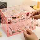 YUFONG Earring Storage Box Organizer, Acrylic Jewelry Storage Box Holder 5 Drawers Transparent Jewelry Display Stand with 120 Small Compartments Gift Boxes for Women Girls (Clear Pink)