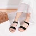 PANDANINJIA Gina Girls Sandals Open Toe Summer Flats Dress Sandals Shoes Toddler/Little Kid/Big Kid (Black Nubuck)