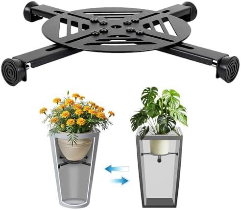 Adjustable Plant Risers for Inside Pots-100lb Heavy Duty Metal Plant Riser with Rubber Feet, Easy Assembly, Fits Round/Square/Tapered Pots, Indoor Outdoor Use (Adjustable Size Range:14-18"- 1Pack)