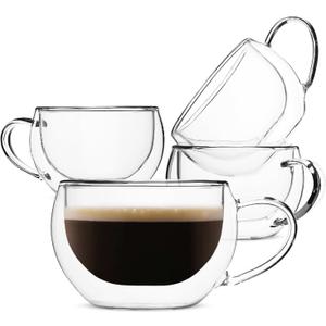 BTaT- Double Walled Espresso Cups, 6 oz, Set of 4, Clear Coffee Mugs, Double Wall Insulated Espresso Cups, Small Coffee Mugs for Tea, Lattes, Macchiatos, Hot & Cold Beverages, Microwave Safe