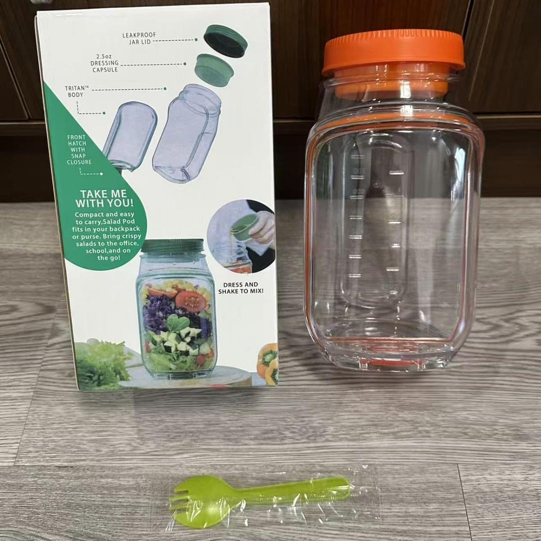 Saladkind Salad Pod Salad Jar with Side Opening Leakproof Salad Container Reusable Meal Prep Jar for Layered Salads Fruit Parfait for Work Gym Travel (Orange)