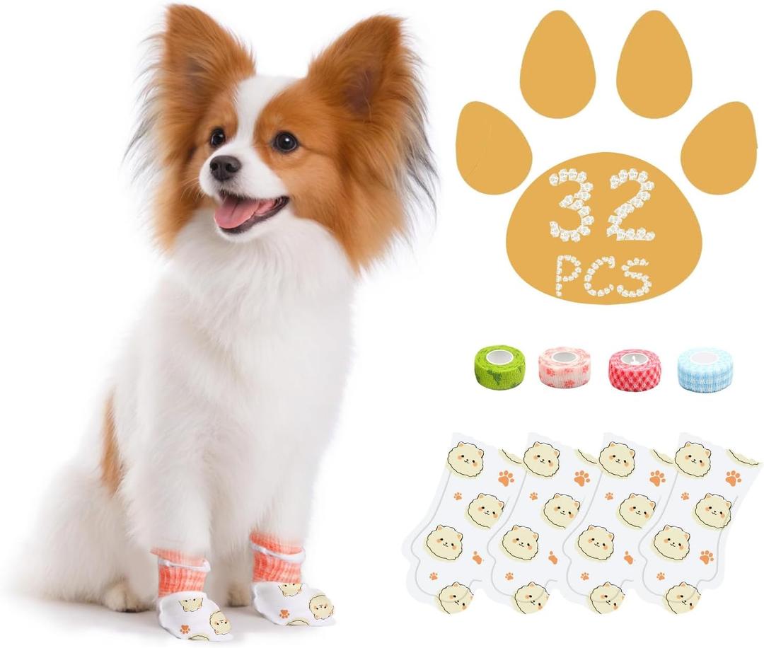Disposable Dog Booties for Dog Cats,32Pcs Pet Booties Waterproof and Breathable with Adjustable Bandage,Paw Socks Protector for Small Medium Large Dogs(S,Paw Width:1.18~1.77in)