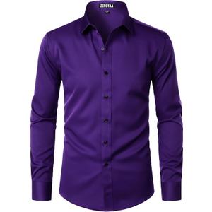 ZEROYAA Men's Long Sleeve Dress Shirt Modern Slim Fit Wrinkle-Free Casual Business Button Up Shirts (Purple)