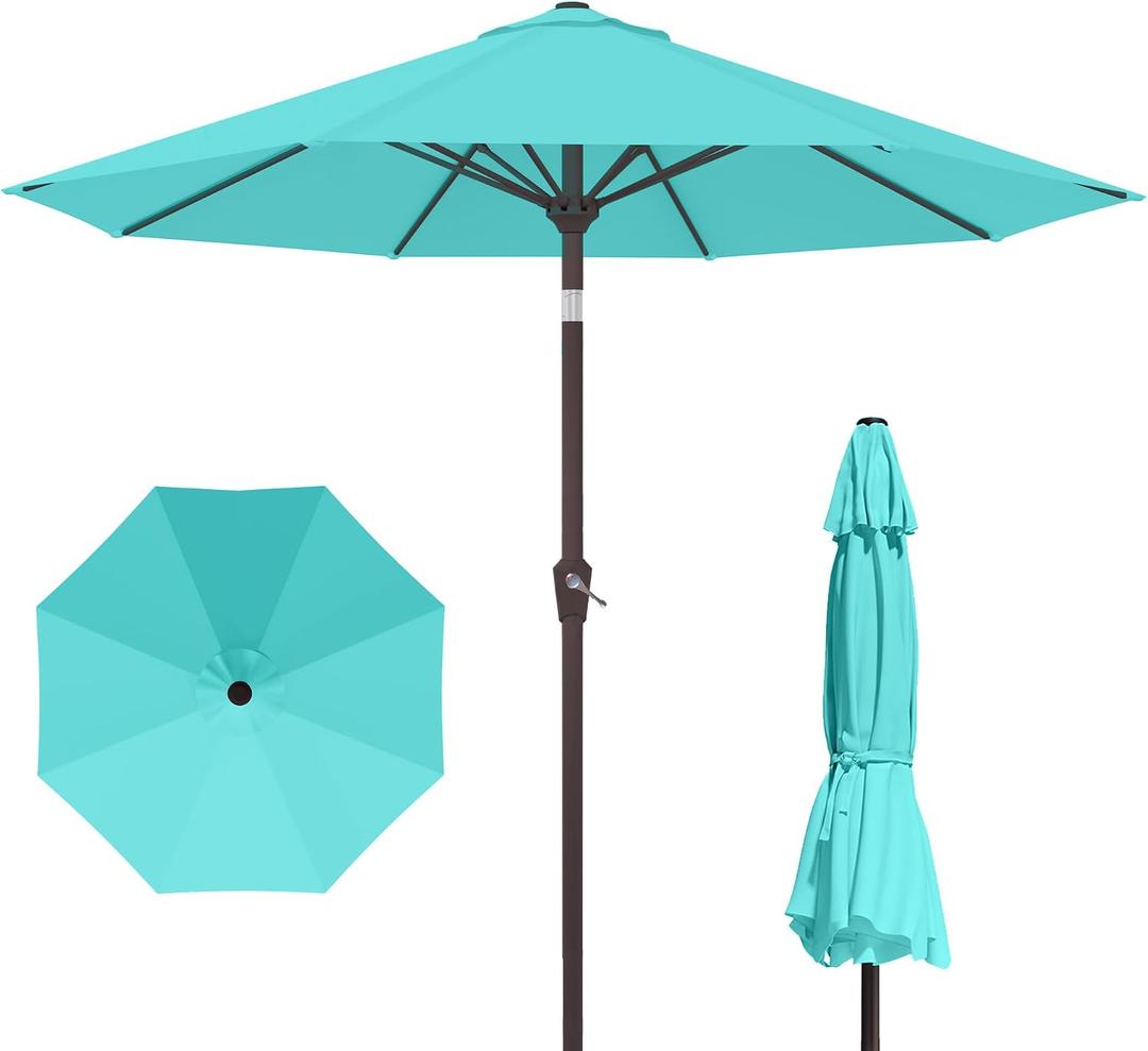 PatioKingdom 10FT Patio Umbrella with Push Button Tilt and Crank, Outdoor Market Umbrella with 8 Fiberglass Ribs, UV Protection Table Umbrella for Pool,Backyard,Garden,Deck
