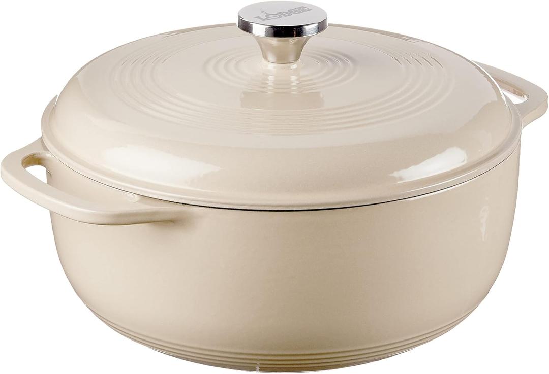 Lodge 6 Quart Enameled Cast Iron Dutch Oven with Lid  Dual Handles  Oven Safe up to 500 F or on Stovetop - Use to Marinate, Cook, Bake, Refrigerate and Serve  Sandalwood