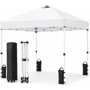 10x10 Pop Up Canopy,Event Tent One-Person Setup, Waterproof & UV-Blocking, Heavy-Duty Steel Frame, Wheeled Bag & Sandbags Outdoor Shade for Beach, Camping, Backyard, Tailgate (White)