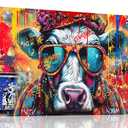 Zoyotago Large Canvas Wall Art Banksy Graffiti Canvas Prints Funny Highland Cow Picture Ready to Hang for Living Room Bedroom Modern Home Decor Size 30x60