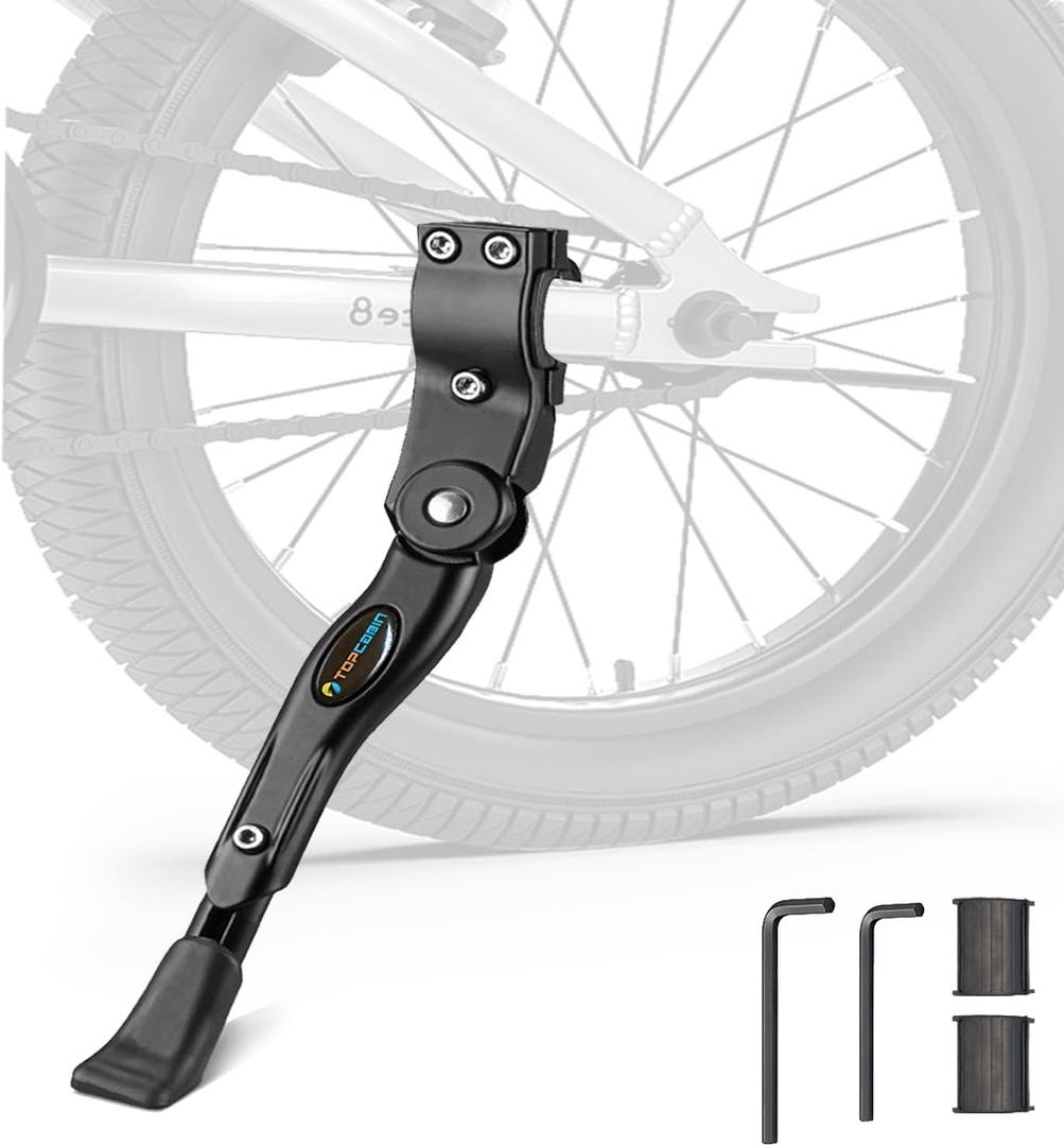 Bike Kickstand Adjustable Aluminium Alloy children Bicycle Kickstand Bike Side Kickstand Fit for 16" 18" 20" Kids Bike stand/Road Bike/BMX/MTB (Black for 16-18-20 inch bike)