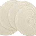 Floroom 15 Inch Round Braided Placemats Set of 4, Washable Heat Resistant Cotton Polyester Circle Place Mats for Kitchen Dining Table - Ivory