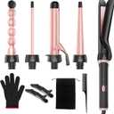 5 in 1 Curling Iron Set,Multi Curling Wand with Flat Iron Hair Straightener and 4 Interchangeable Ceramic Curling Barrels,Gifts for Women, Dual Voltage Hair Curler