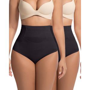 2 PCS Thong Shapewear with Tummy Control for Women, High Waisted Body Shaper Underwear Seamless Shapewear (Small, Black)