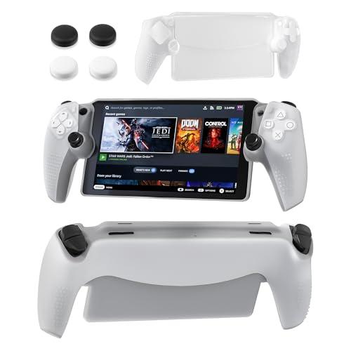 RHOTALL Silicone Protective Case Compatible for PlayStation Portal,Soft Protection Skin Cover for PS Portal Remote Player,shock absorption Anti fingerprint Shell for PS5 Portal,4 Thumb Grips-white