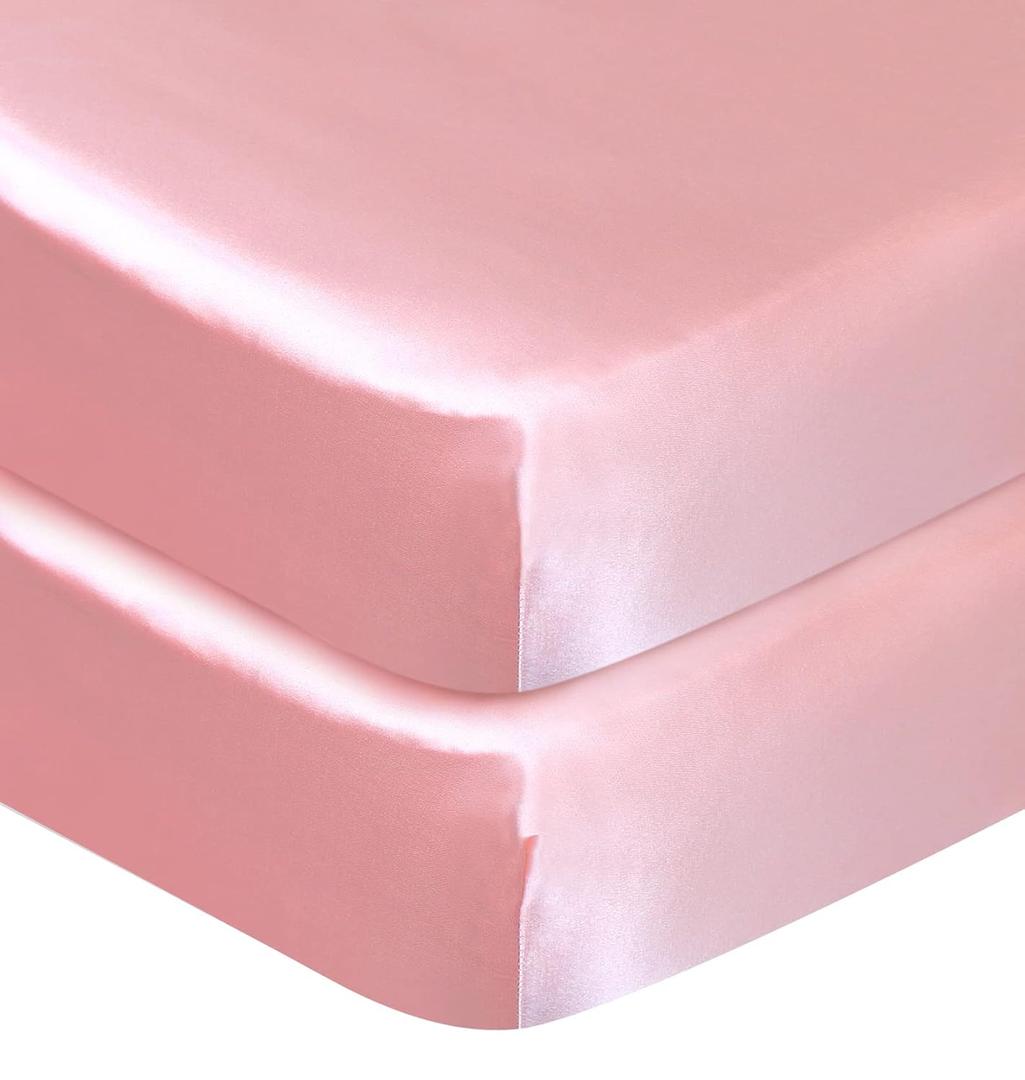 Satin Fitted Soft & Silky Crib Mattress Sheet (52"x28"x8") for Baby Hair & Skin, Pink Satin Baby Sheet, 1 Pack