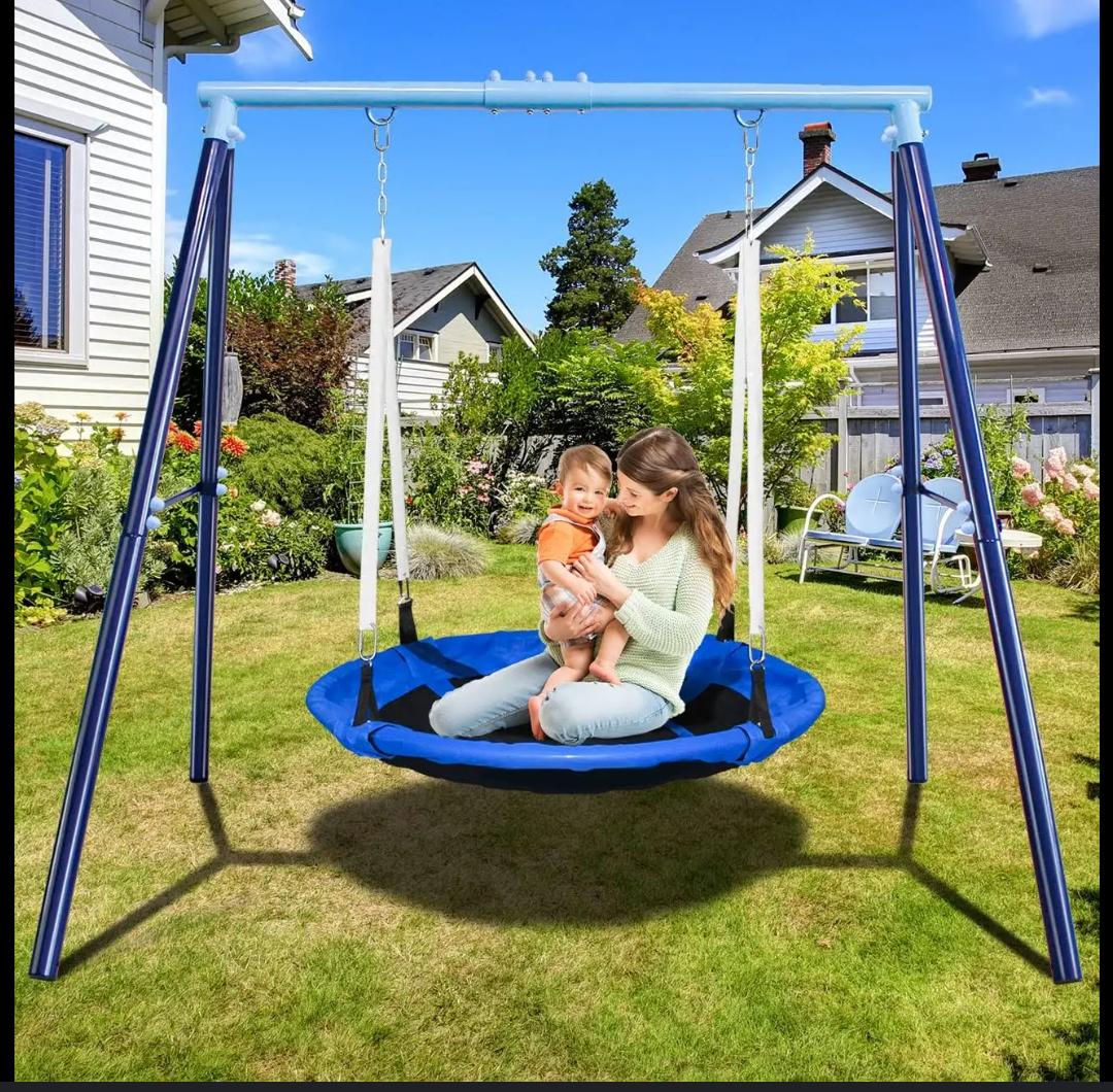 Heavy Duty 500lbs Saucer Swing Set - Outdoor Metal Frame Playground Equipment for Backyard, Includes 45'' Tree Swing & Adjustable Steel Stand - Kids/Toddlers Age 3-12 