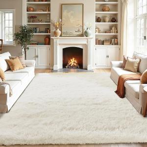 Fluffy Area Rugs for Bedroom - Soft Plush Shag Rug for Living Room Nursery Kids Room - Non Slip Fuzzy Shaggy Floor Carpets for Girls Boys Play Room Dorm Decor (White, 8' x 10')