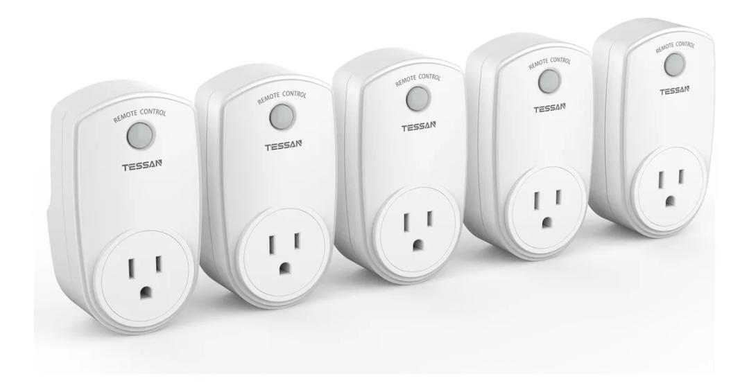 Wireless Remote Control Outlet, TESSAN Electrical Wall Plug with ON/Off Light Switch for Indoor String Lights, Lamps, Home Appliances, 100ft Range (2 Remotes + 5 Outlets)