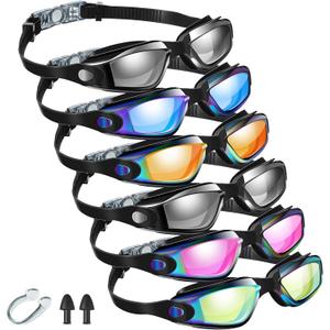Flutesan 6 Pack Swim Goggles for Adult Anti Fog Swimming Glasses with Ear Plugs Nose Clip No Leaking Full Protection Goggles (6.3 x 1.6 inches/ 16 x 4 cm, Vivid Color)