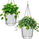 QCQHDU 7.2 Inch 2 Pack Hanging Planters for Indoor Outdoor Plants,Self Watering Flower Pots Hanging Basket,Plastic Plant Hanger with Drainage Holes and 3 Hooks for Window Porch Garden Balcony, (White)